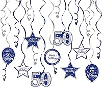 Vista 45 de Serpentinas de remolinos de cumpleaños feliz de 16 años con purpurina azul y plateada - Kit de 15 piezas de remolinos colgantes para el kit