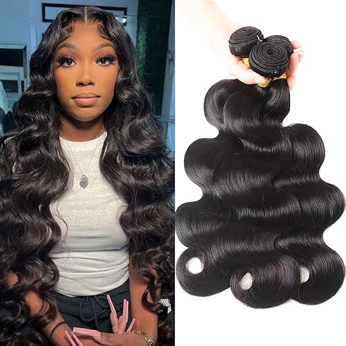 Body Wave 3 Human Hair Bundles Extensions 12A Human Hair Weave 100% Unprocessed Brazilian Virgin Human Hair Extensions For Women Natural Black (22" 22" 22")