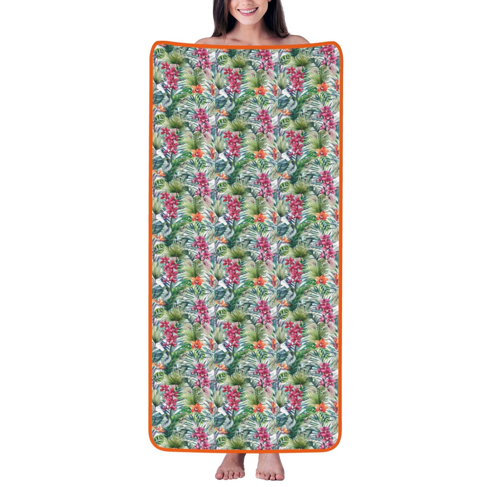 Nimongt Unisex Orange Tropical Plants Print Lightweight Comfort Coral Velvet Bath Towel Home Bathroom Hotel Spa Beach Travel