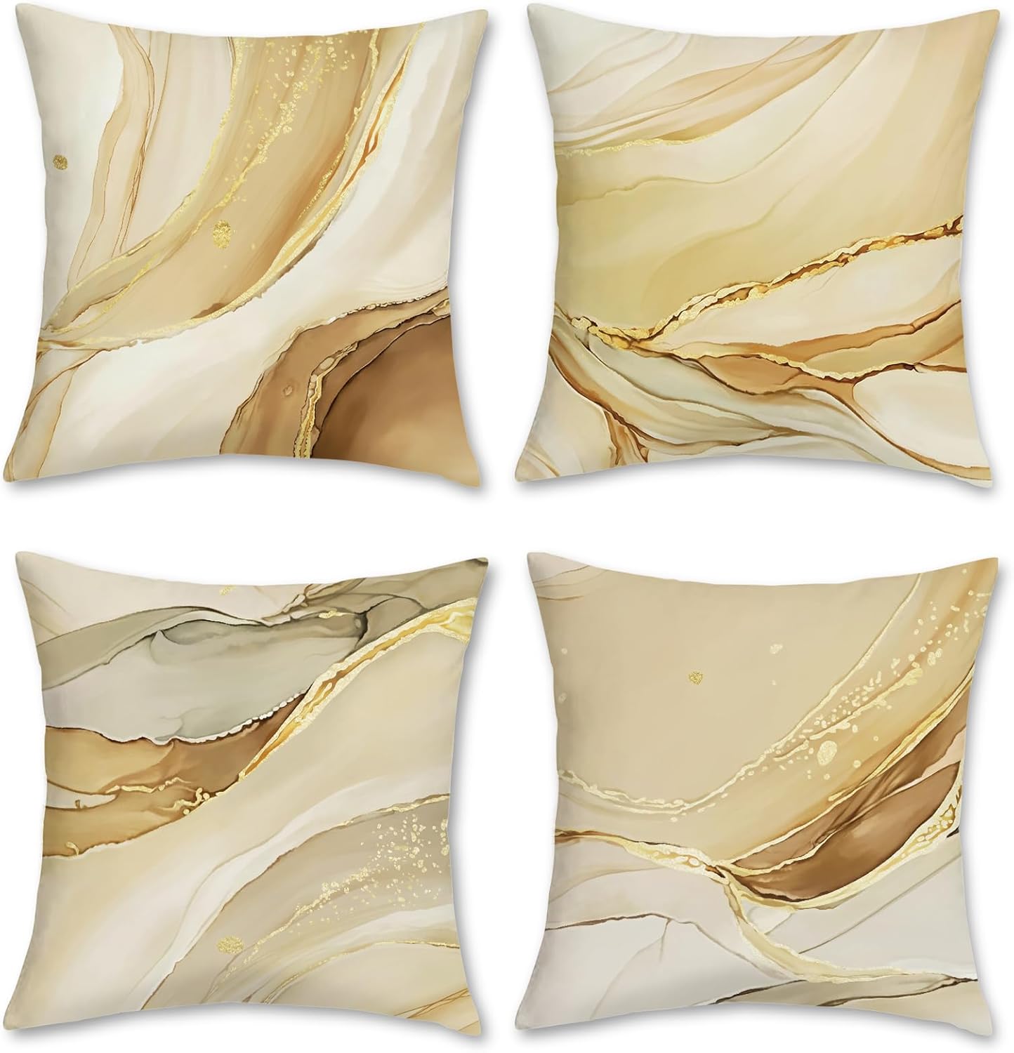 Bonhause Brown Gold Marble Texture Throw Pillow Covers 18 x 18 Inch Set of 4 Modern Abstract Art Decorative Pillows Case Soft Velvet Cushion Covers for Couch Sofa Bed Home Décor 18" x 18" (Pack of 4) Yellow Brown