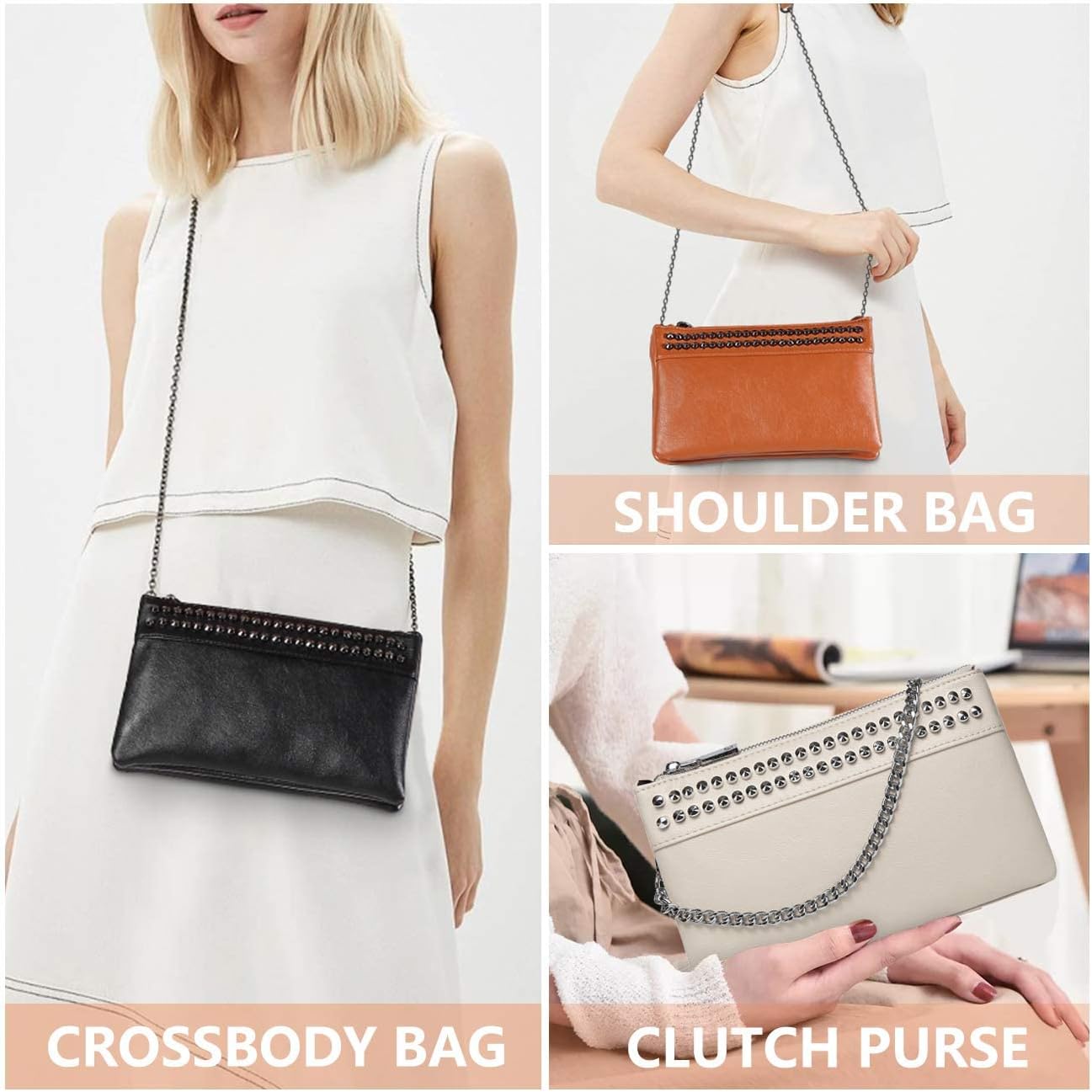 VASCHY Wristlet Clutch Purses, SAC Large Studs Soft Faux Leather Crossbody Evening Clutch Wallet for Women - Image 3