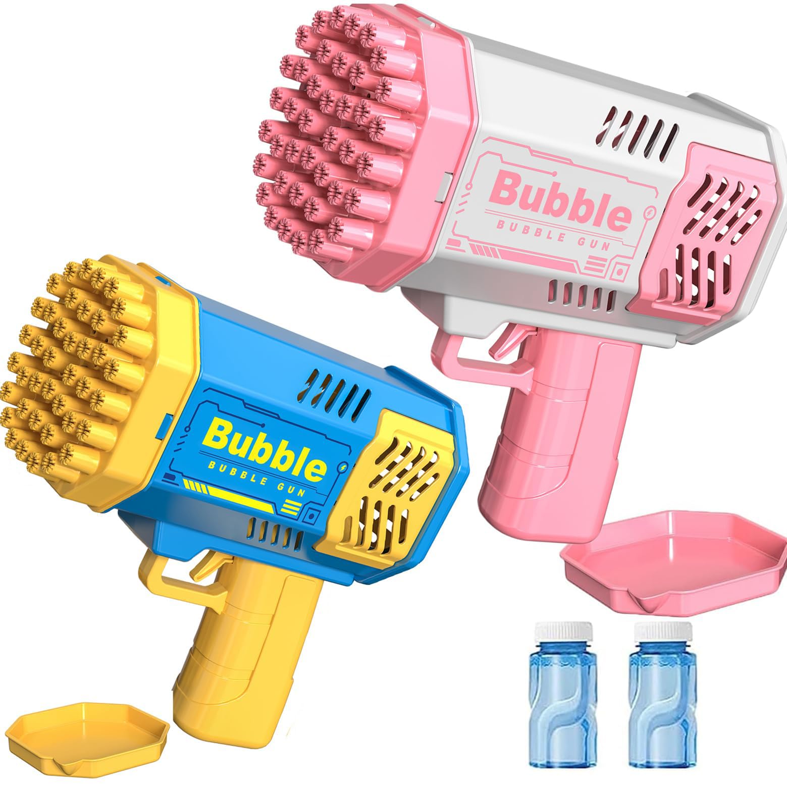 Bubble Gun for Kids, 2 Pack 40 Holes Bazooka Bubble Gun with 2 Bottles of Bubble Solution, Bubble Blaster Toy 5000+ Bubbles Per Min Bubble Maker Outdoor Toys for Girls Party