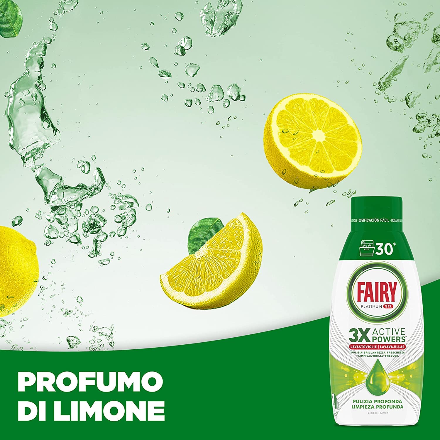 Fairy Detersivo Lavastoviglie Gel Liquido, 360 Lavaggi, Confezione Da 12 Bottiglie, Platinum Limone, Dona Extra Brillantezza Alla Lavastoviglie, Combina Pulizia Brillantezza E Freschezza