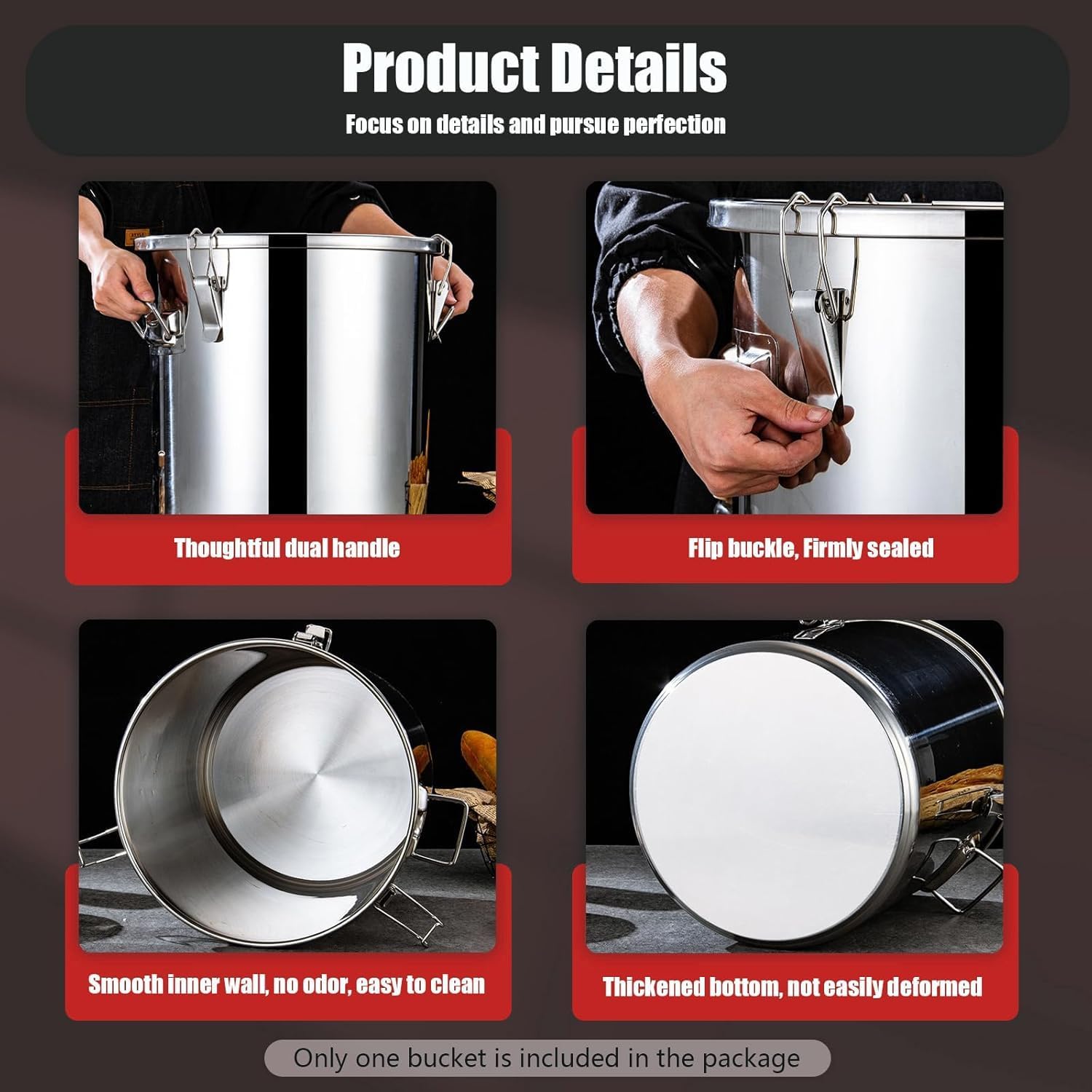 3.17Gal 304 Stainless Steel Airtight Canister,Metal Bucket Large Stainless Steel Canisters - Locking Clamp & Airtight Lids - Dog Food/Bird Seed/Coffee Storage Container