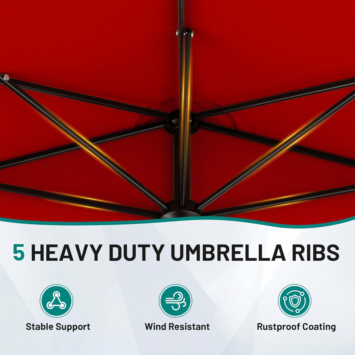 AreShark 9FT Half Patio Umbrella, Outdoor Wall Umbrella with Crank & 5 Sturdy Ribs, Table 1/2 Umbrella Patio for Garden, Deck, Balcony and Pool, Red