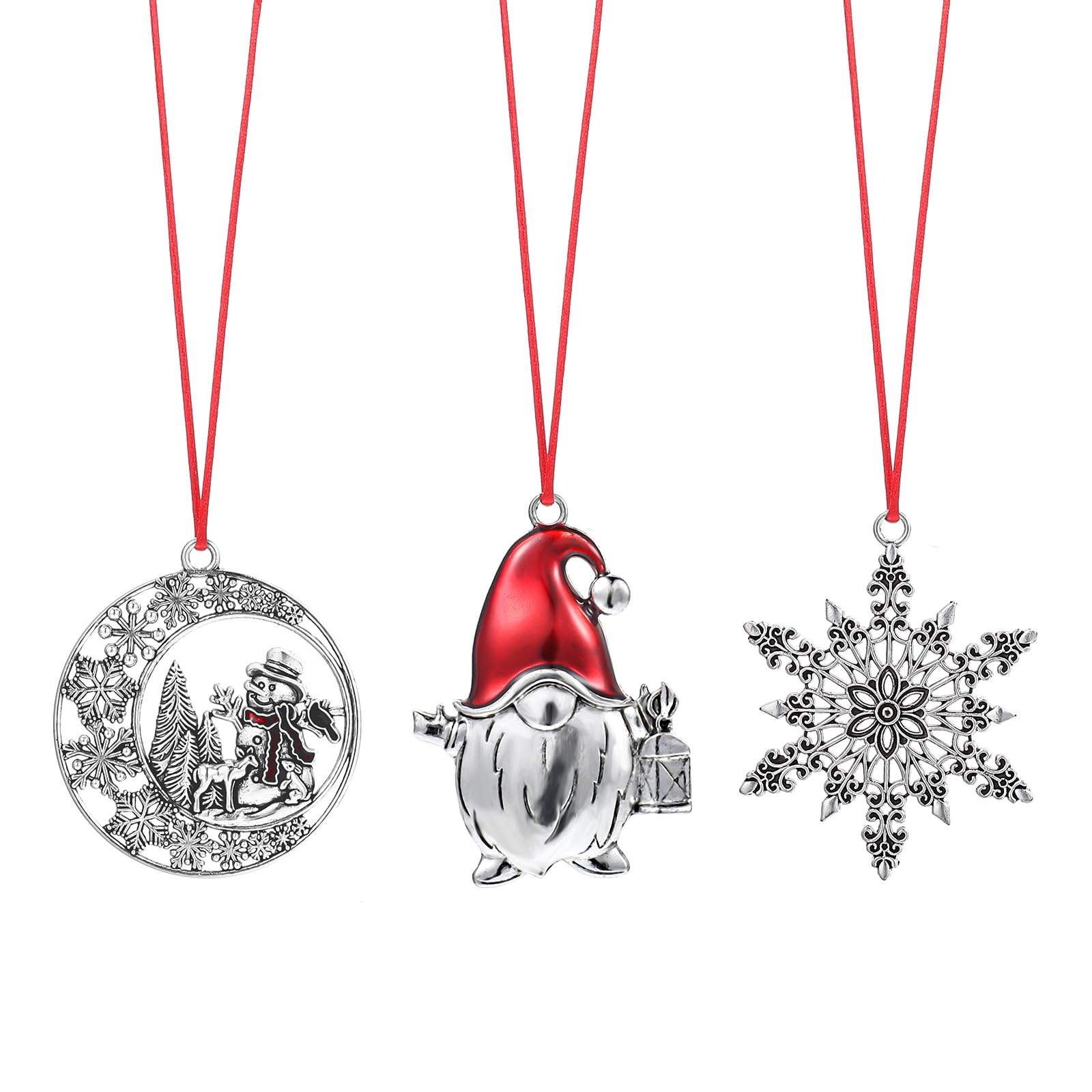 Gjinxi Adornos de Navidad 2024, adornos de muñeco de nieve, decoraciones de copo de nieve para árbol de Navidad, adornos colgantes de metal con purpurina, adornos colgantes de Navidad para vacaciones,