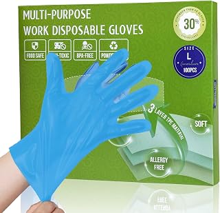 100PCS Disposable Plastic Gloves for Food Prep, Gardening & Outdoor Use | Latex-Free, Waterproof,Blue