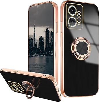 Compatible with Redmi Note 12 4G Case Ring Holder Magnet Green, for Xiaomi Redmi Note 12 4G Phone Case Silicone Shockproof Plate Luxury Slim Cover Black
