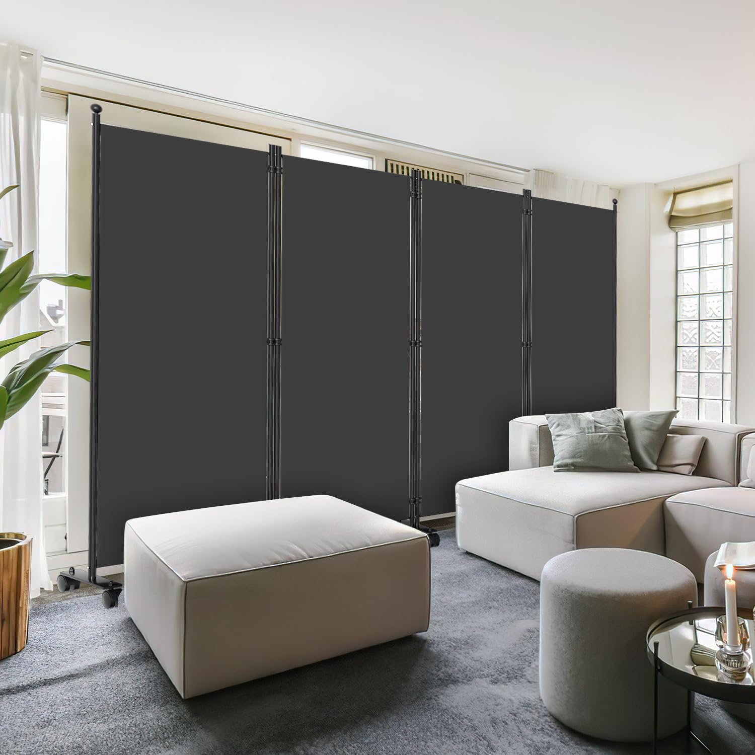Paravientos con ruedas, flexible de 4 partes, protección de privacidad, 228x181cm ajustable, protección contra el viento, separador de espacios para jardín, muebles de baño, oficinas