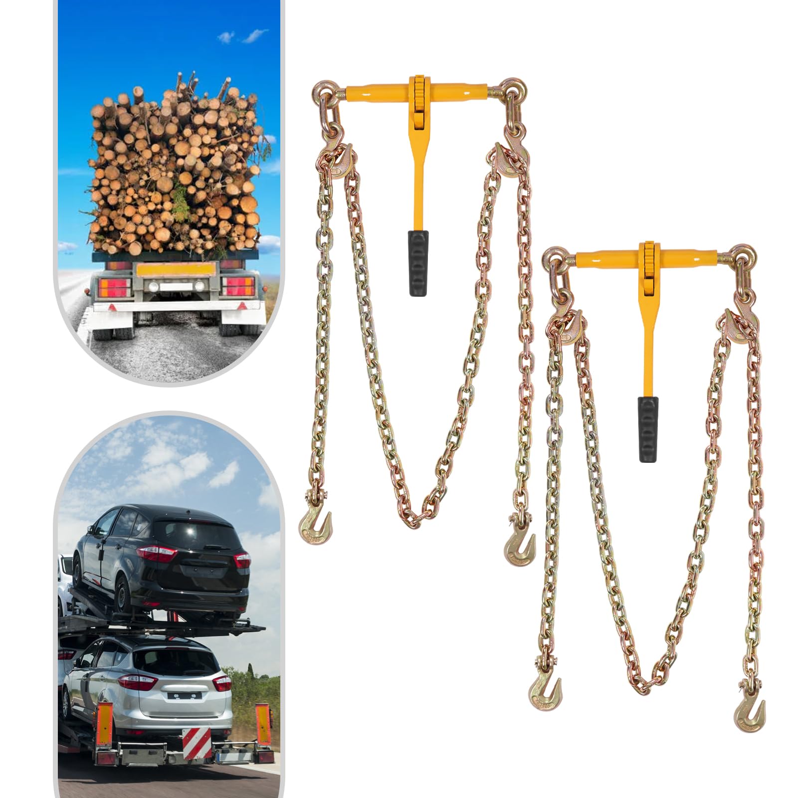 2Pcs Ratchet Chain Binder Kits, Chain Binder 5/16-3/8, 5/16*20FT Ratchet Chain Binder Kits with 2 20-Foot-Long Hook Chains, Multifunctional Ratchet Chain Binder for Fixing Large Transportation Goods