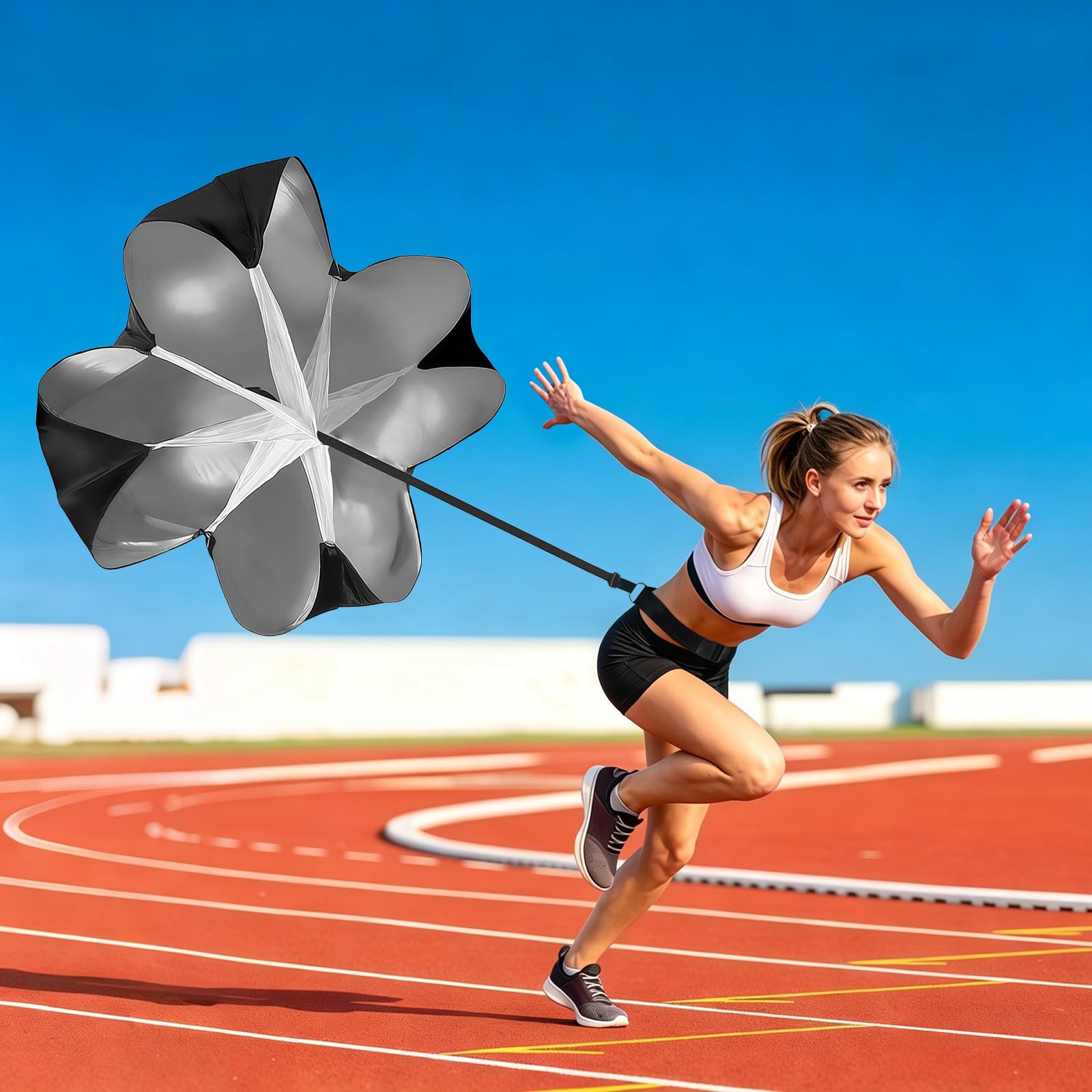 2 Pezzi Paracadute da Corsa, Neri Paracadute di Resistenza, Paracadute Sportivo con Cinghia Regolabile, Paracadute Sprint, Paracadute Corsa Allenamento per Sprint, Rugby, Calcio, Baseball