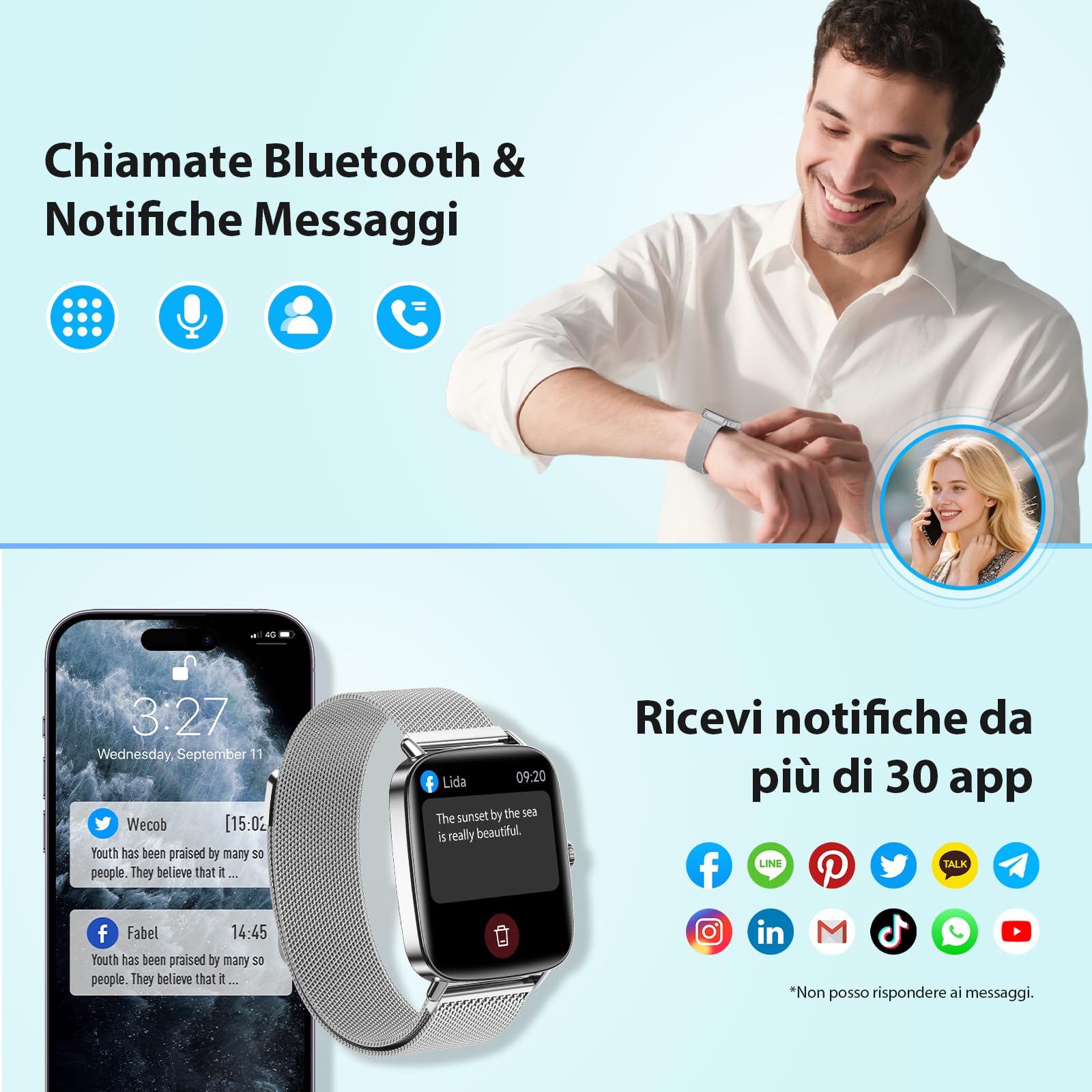 Smartwatch Maschi Femmine 1.85 Pollici Notifiche - Dettaglio