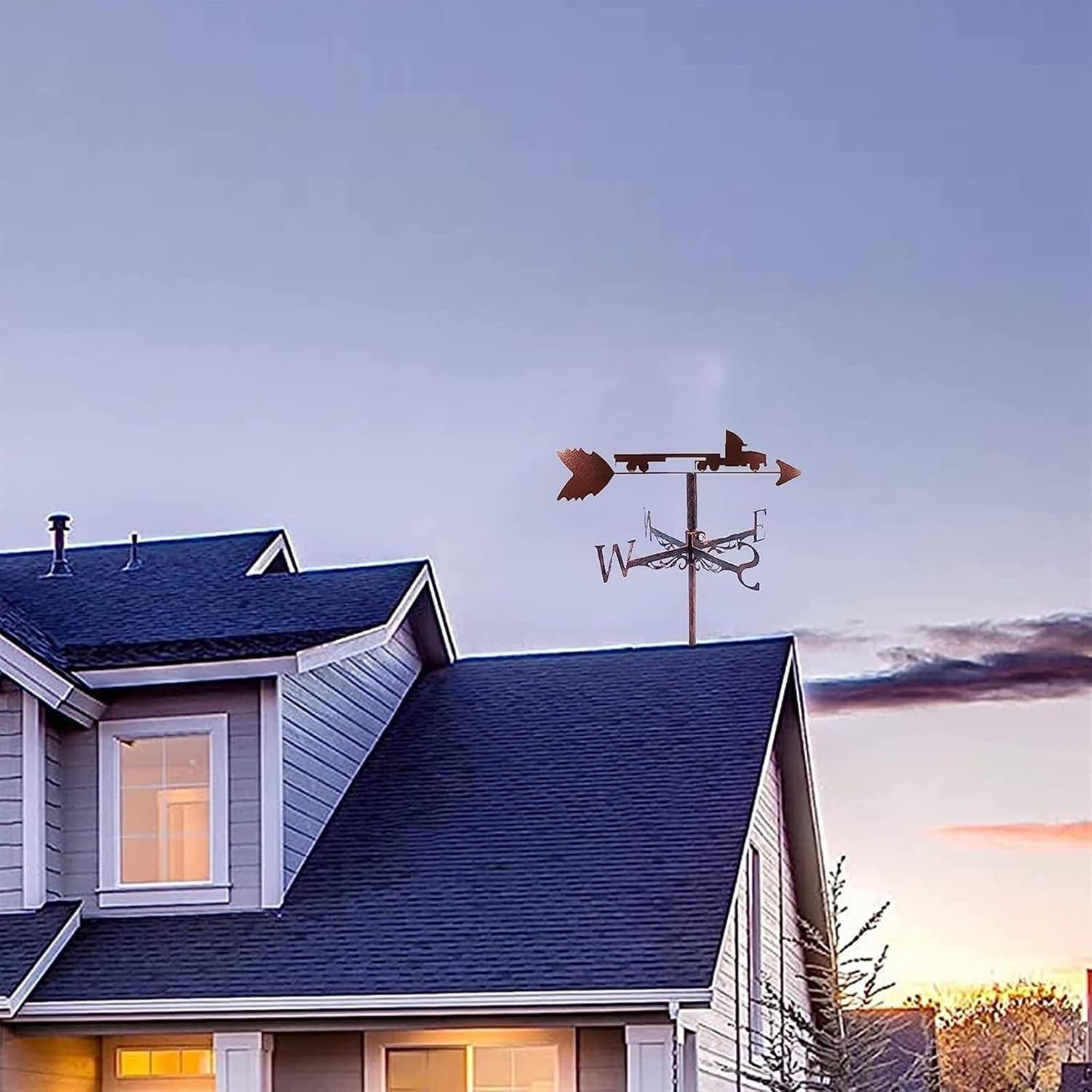 Weathervane Weather Vane with Roof Mount Metal Truck Weather Vane Wind Direction Indicator Outdoor Garden Weathercock Courtyard Decoration Wind Vane