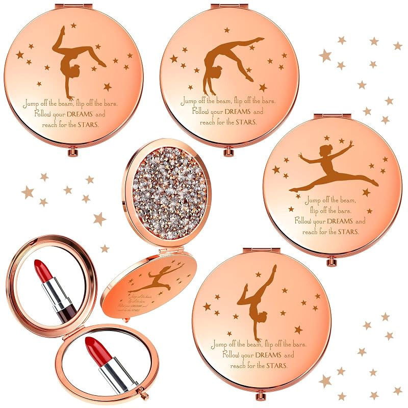 Espelho compacto Fumete com tema de ginástica, Rose Gold, pacote com 4