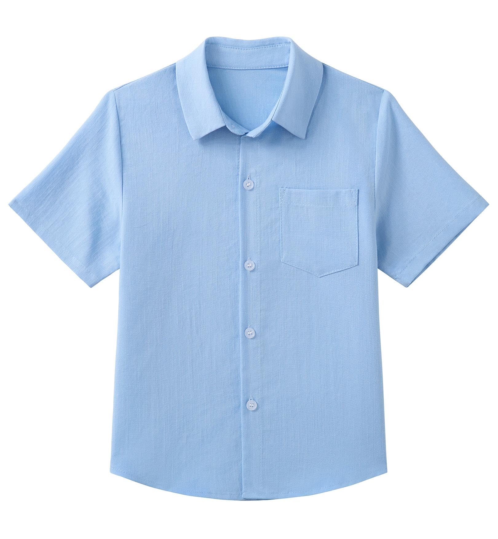 Arshiner Camicia Ragazzi in Lino Estivo Bambini Manica Corta Camicia Tempo Libero Comfort Bottoni Camicia per Ragazzi 5-13 Anni