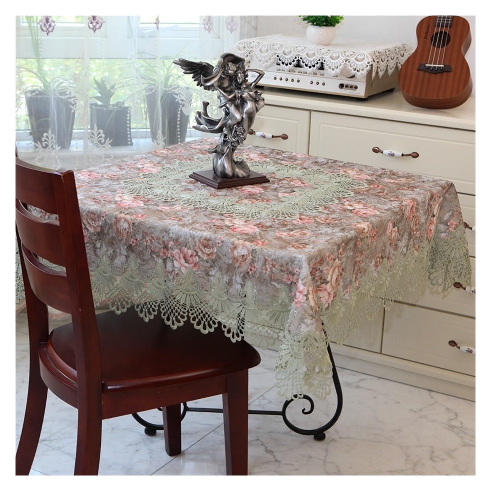 NJIEzhao Embroidered Lace Tablecloth Square TableCloth Table Cloth White Embroidery Lace Cloths For Dining Cover Towels(HM1357,110X110cm)