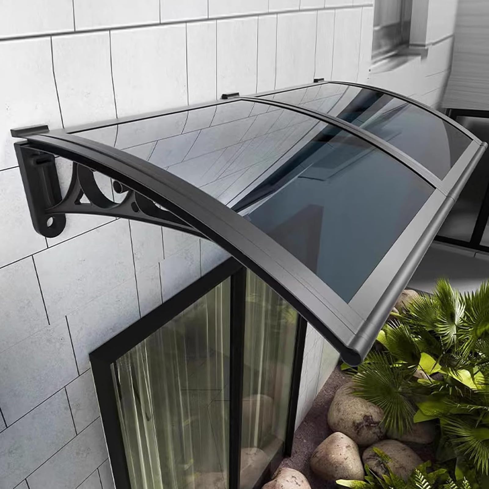 Marquise pour porche en alliage d'aluminium et polycarbonate haut de gamme gris