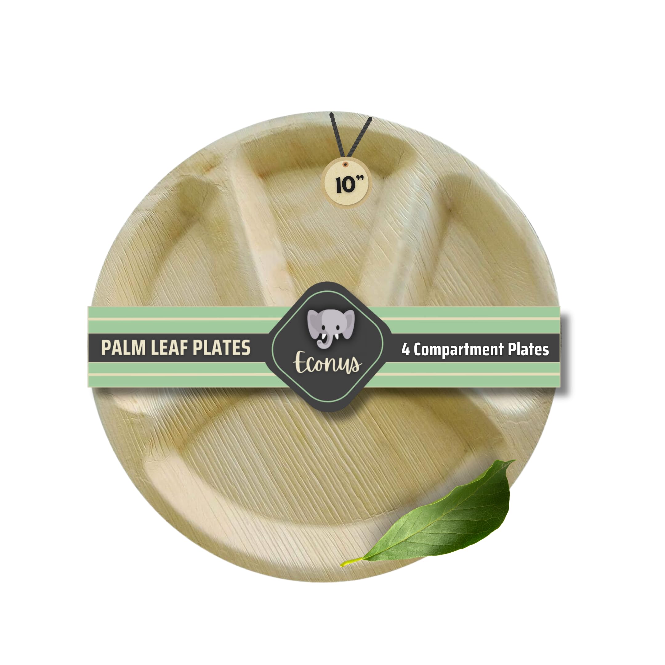 Export Quality Plates | Pack of 25| 10-inch Disposable Round Plates with 4 Compartment Areca Leaf Plate Plastic Free Ecofriendly for Party Function