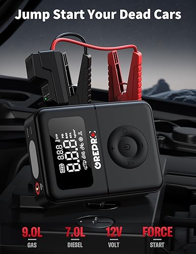 Miniatura 2 de GREPRO Arrancador de salto con compresor de aire, batería de 3000 A portátil (10.0 L de gas8.0 L diesel), inflador de neumáticos de 150 PSI,