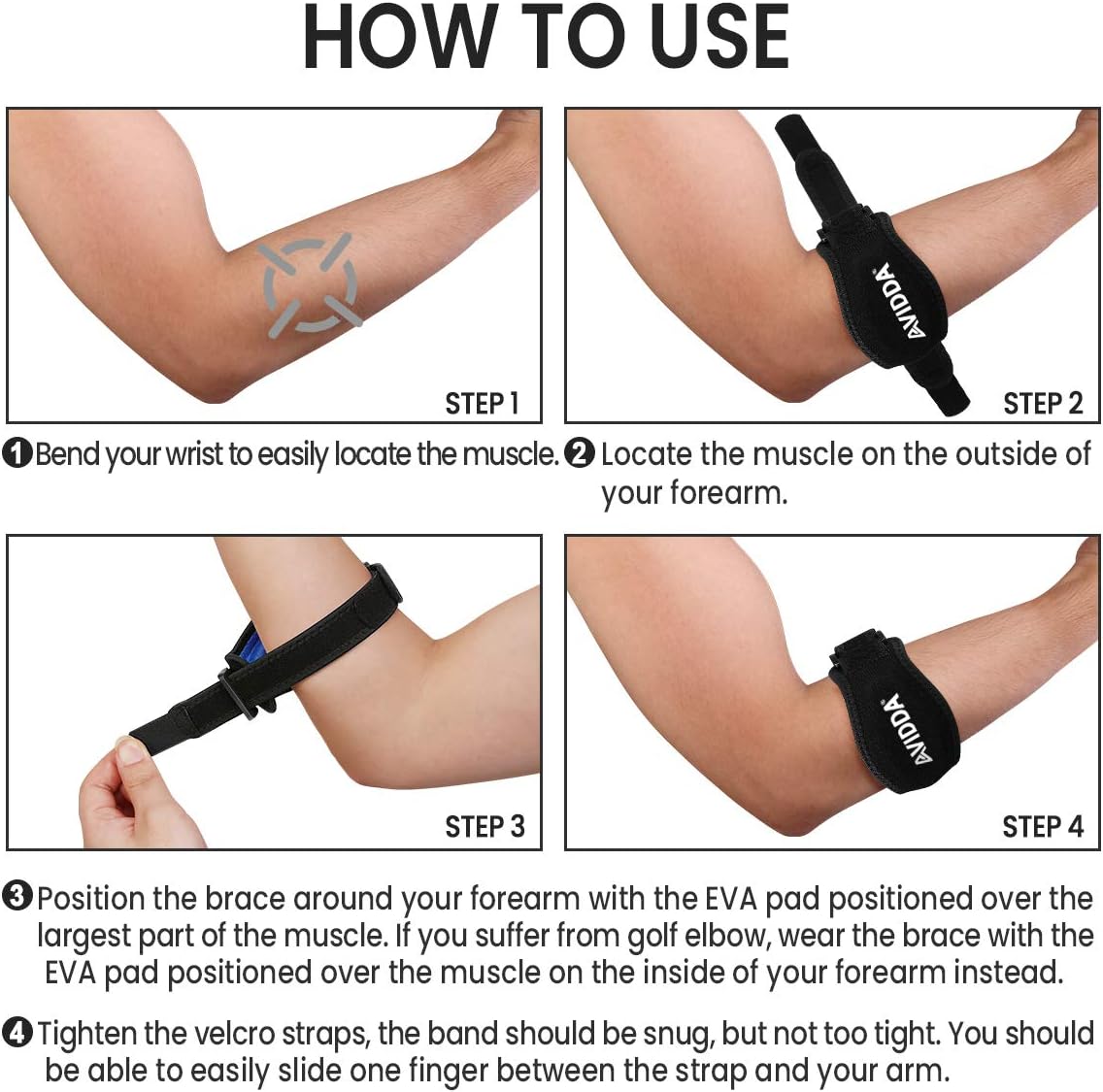 AVIDDA 2 Pack Tennis Elbow Brace with Compression Pad for Women and Men Golfers Elbow Brace for Tendonitis Pain Relief Blue