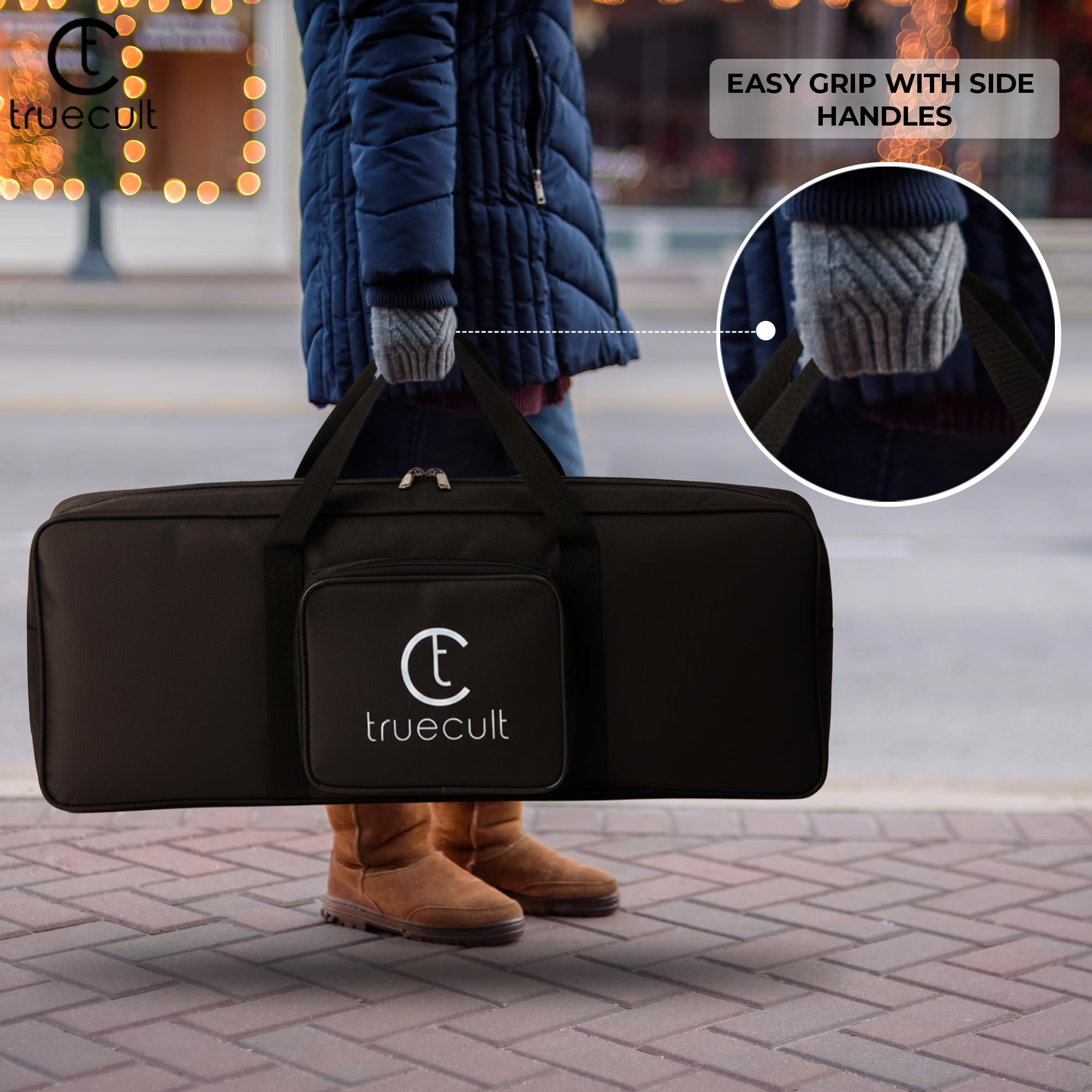 True Cult Polyester Keyboard Bag Compatible with 37 Keys Yamaha & Casio PSS-E30, PSS-F30 Digital Piano Keyboard, Premium Padded Carrying Case with Dustproof Cover, Adjustable Shoulder Strap, Black — Amazon image 8