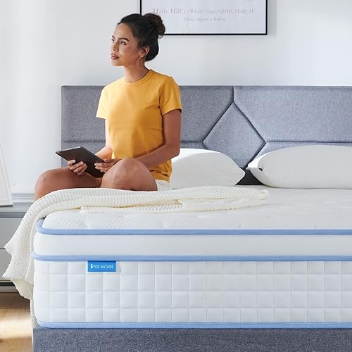 Miniatura 6 de IYEE NATURE Colchón híbrido de resortes interiores en una caja bobinas de bolsillo individuales para aislamiento de movimiento cama King con funda