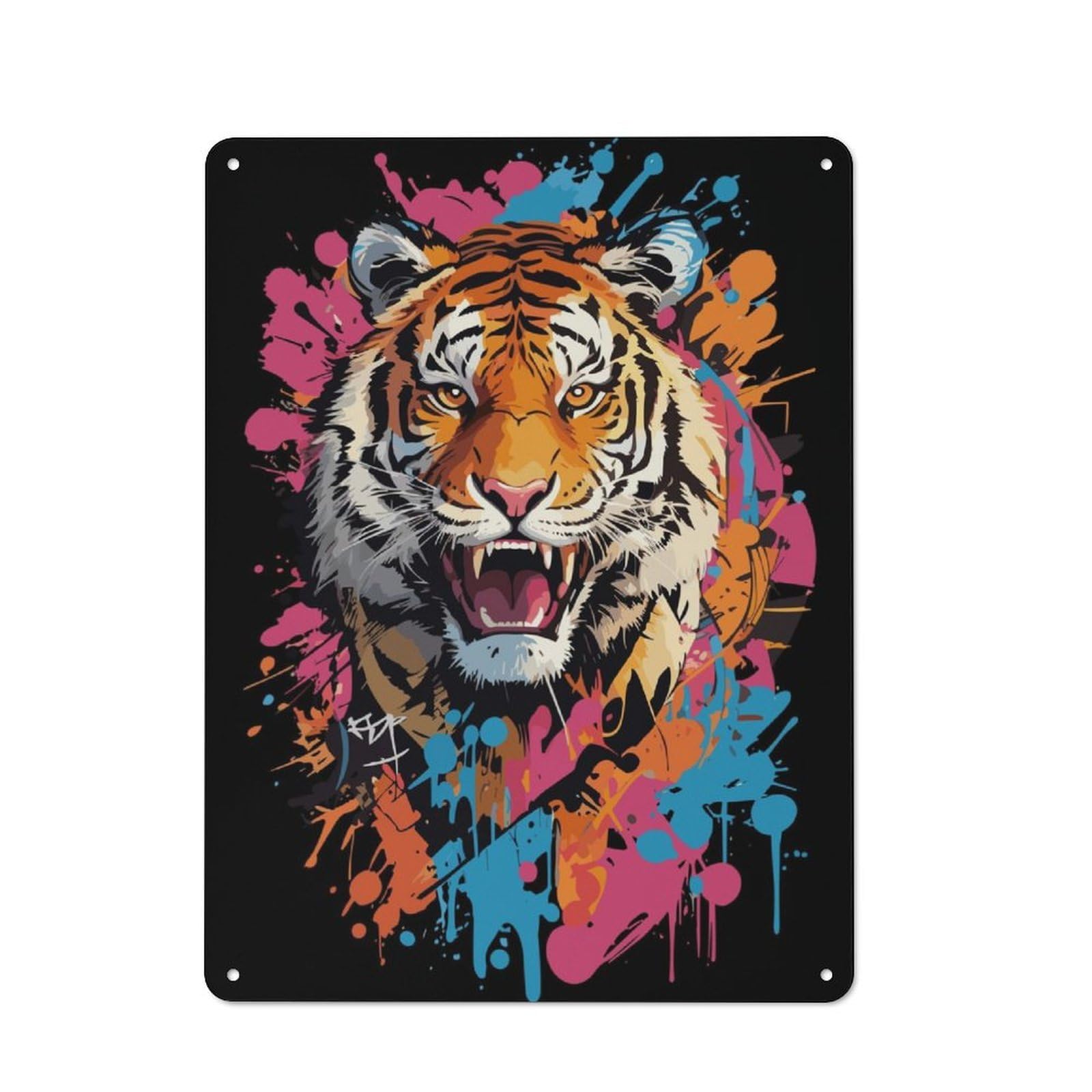 Junmoney Tiger Head Graffiti Style Rustic Metal Sign 40X30cm For Kitchen Or Home Bar, Gift For Kitchen Decor Lovers During The Christmas Season