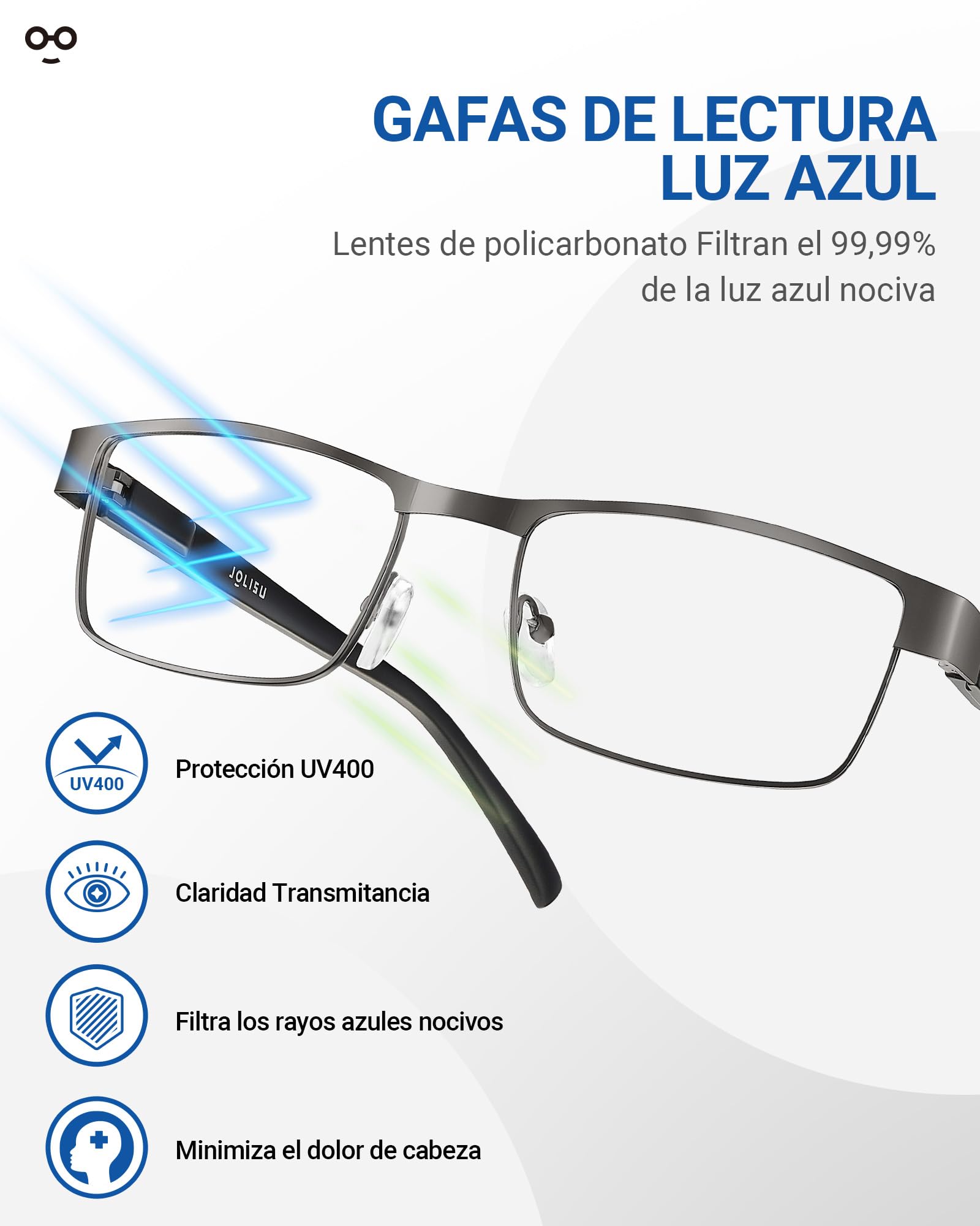 JOLISU 5 unidades de gafas de lectura para hombre - Gafas de lectura con montura metálica fina para ordenador con filtro de luz azul para hombre/mujer