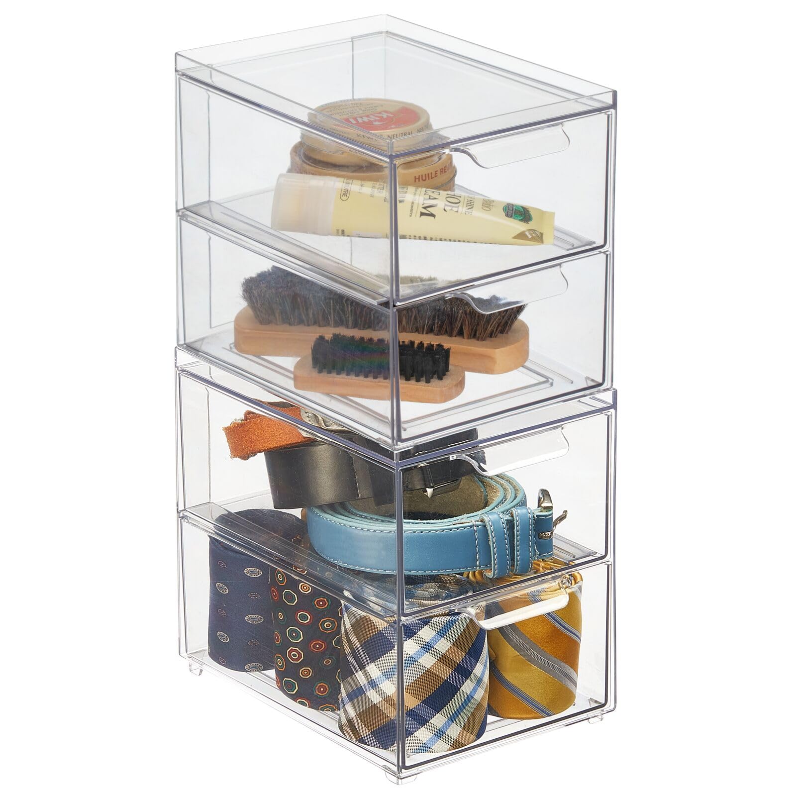 mDesign Stackable Storage Containers Box with 2 Pull-Out Drawers - Stacking Plastic Drawer Bins for Closet Organization, Linen, Coat, Bedroom or