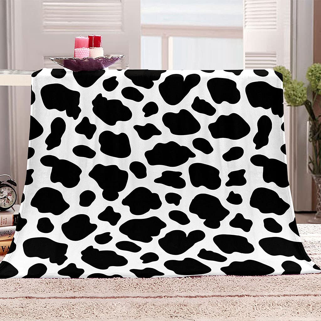 Coperta Pile Letto Matrimoniale 180X220Cm Stampa A Macchie In Bianco E Nero Stampata Motivo, Coperte Invernale Di Flanella Morbido In Peluche Per Letto/Divano/Sedie, Leggere, Calda, Accoglie