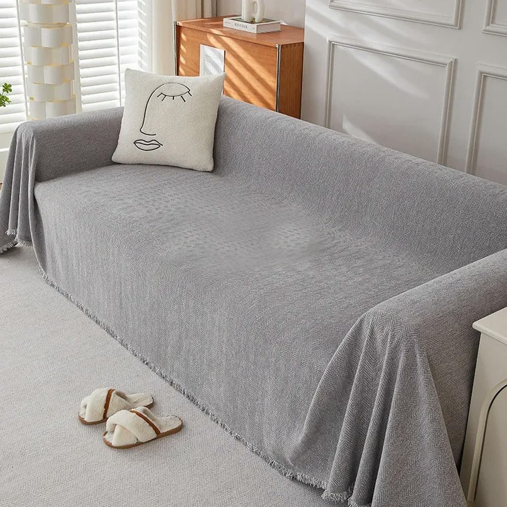 VIXDA Couch Cover Chenille Sofa Covers with Elegant Fringe Herringbone Texture Heavyweight Cozy Blanket for Couch Bed Decor