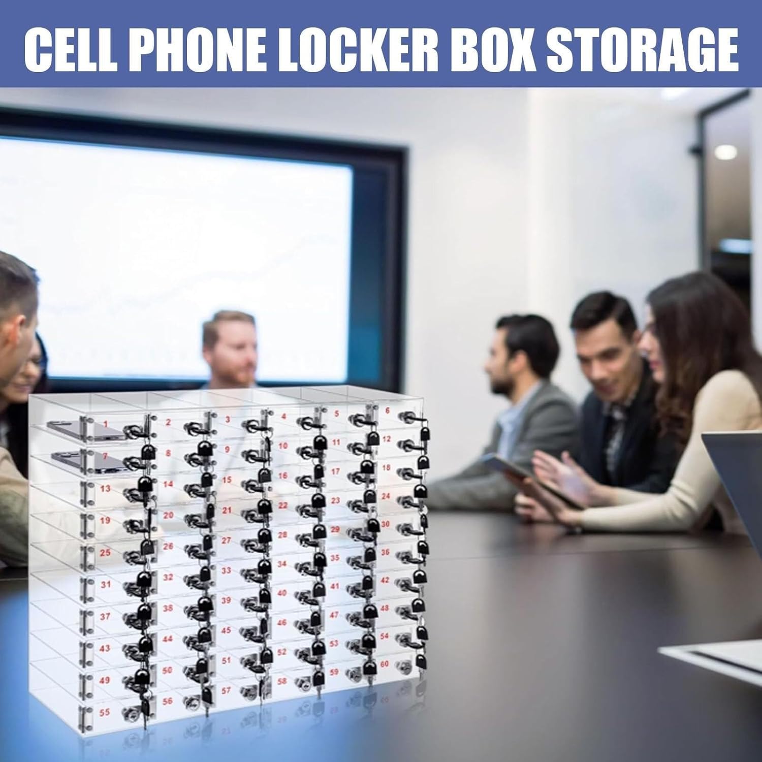 Mobile Phone Storage Box Transparent Acrylic Mobile Phone Security Locker With Key,Lockable Cell Phone Storage Cabinet - Transparent Safe Deposit Box with 12 Slots - Ideal for Schools, Offic