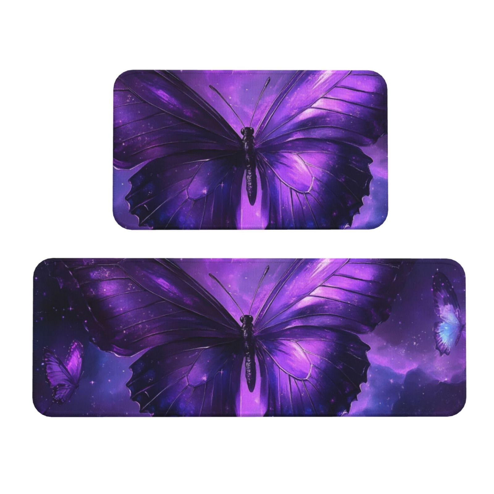 Alfombras de cocina antideslizantes con mariposas moradas lavables y cómodas