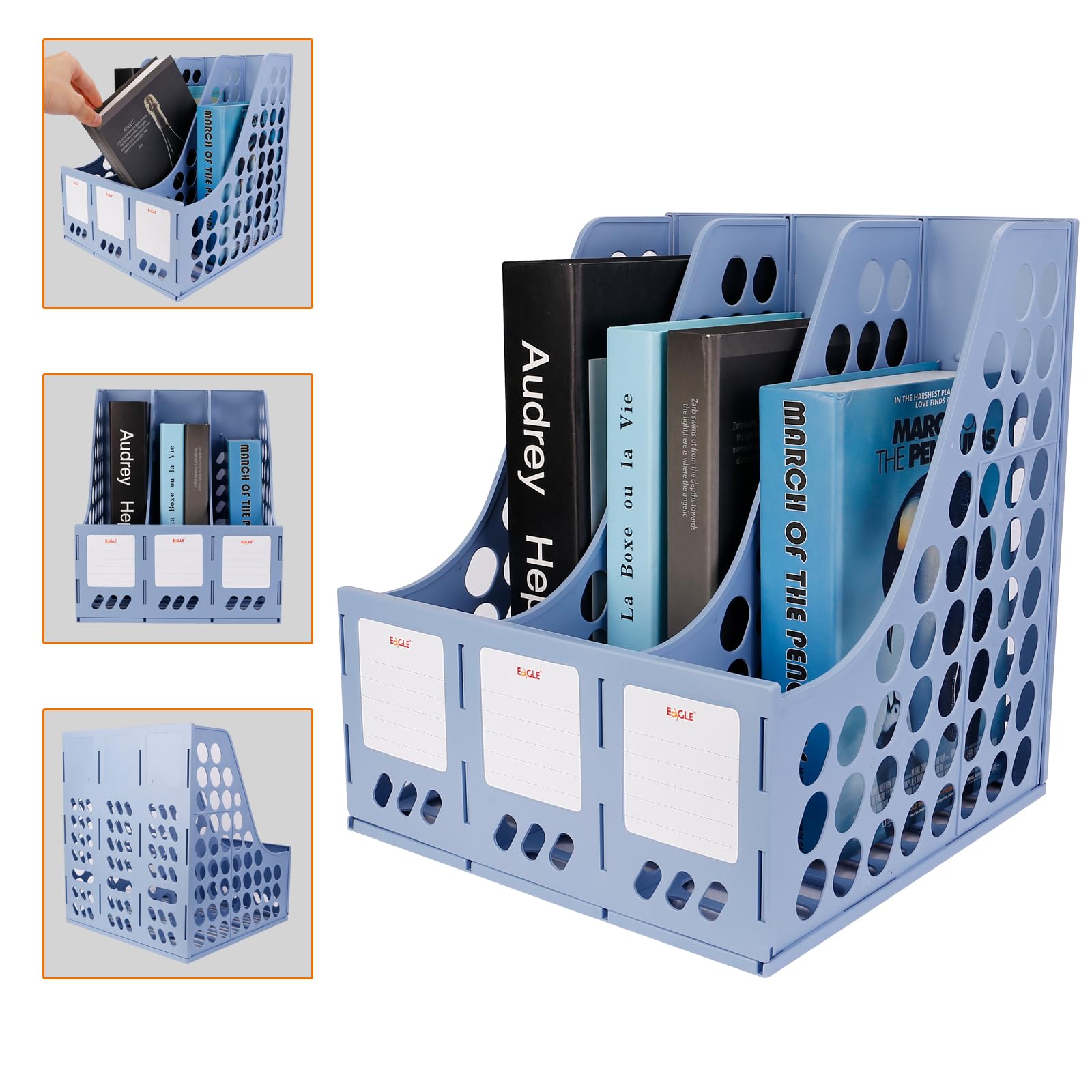 Eagle 3-Compartment Magazine File Book Holder - Sturdy Plastic ...