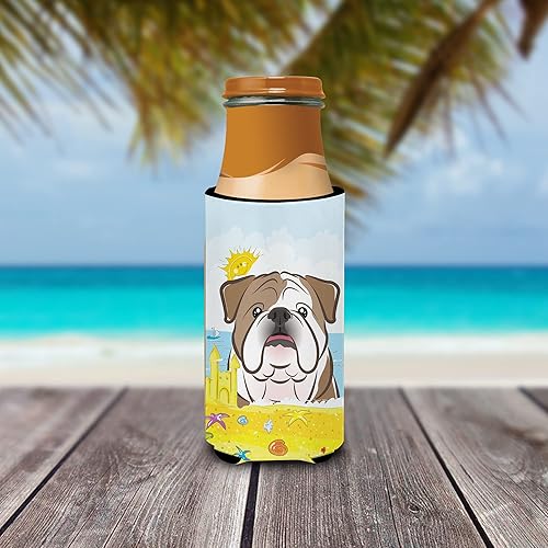 Miniatura 3 de Caroline's Treasures BB2087MUK Bulldog Inglés Verano Playa Ultra Hugger para latas delgadas puede enfriar la manga de la bebida lavable a máquina