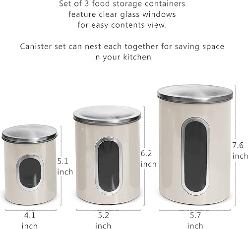 Miniatura 2 de Juego de 3 recipientes de color marfil de musgo y piedra para la cocina tarros de cocina con ventana transparente  Recipiente de café hermético