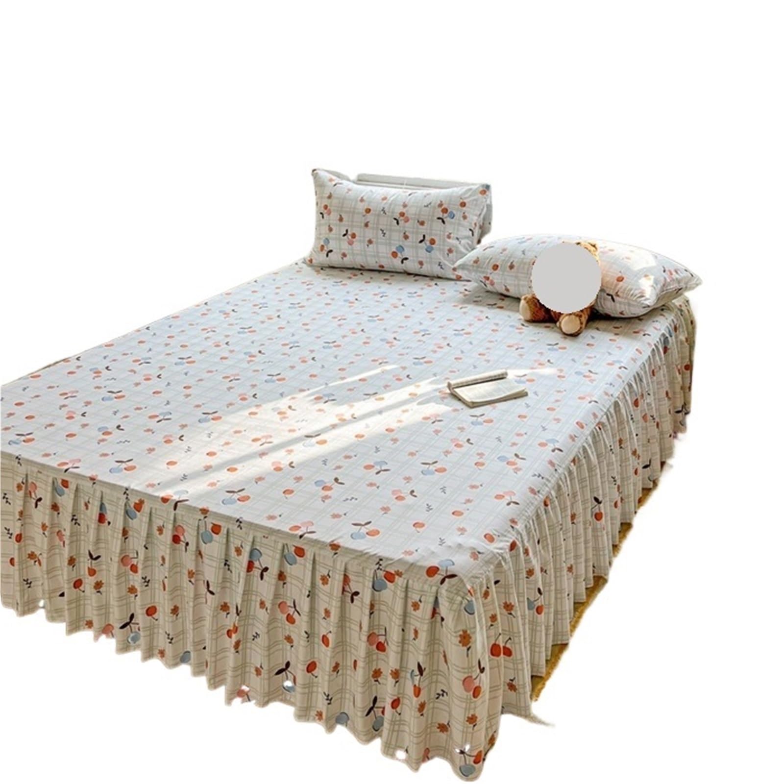 Ruffled Bed Skirt Printed Bed Skirt With Pillowcase Queen Size Cover Set Ruffles Mattress Protector Home Linen Soft Bedspread Jupe De Lit(G,SKing 200x220cm 3pcs)