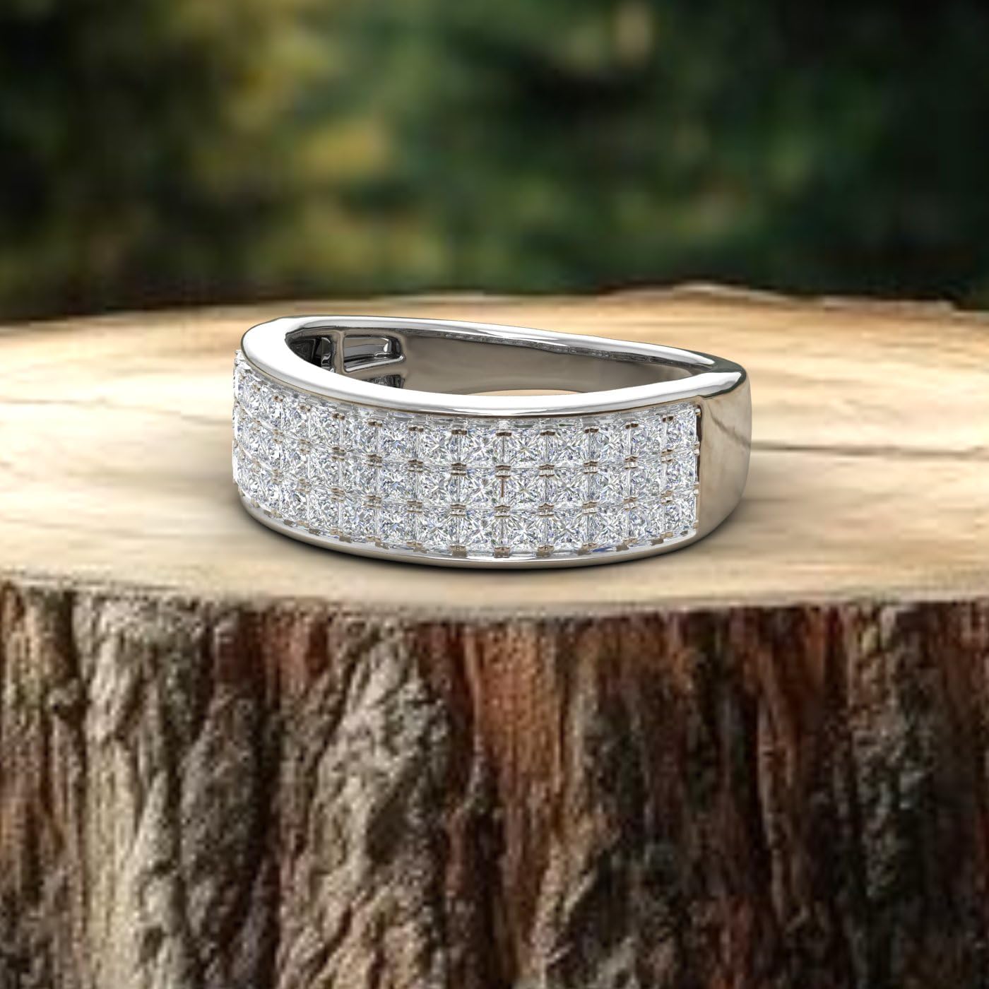 1 Carat 3-Rows Unisex Diamond Wedding Band Ring in 14K Gold