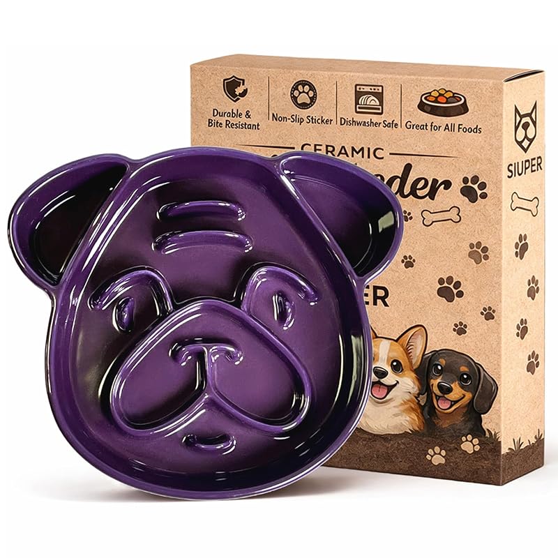 Comedouro Lento de Cerâmica para Cães SIUPER com Design de Pug, 2,5 Xícaras