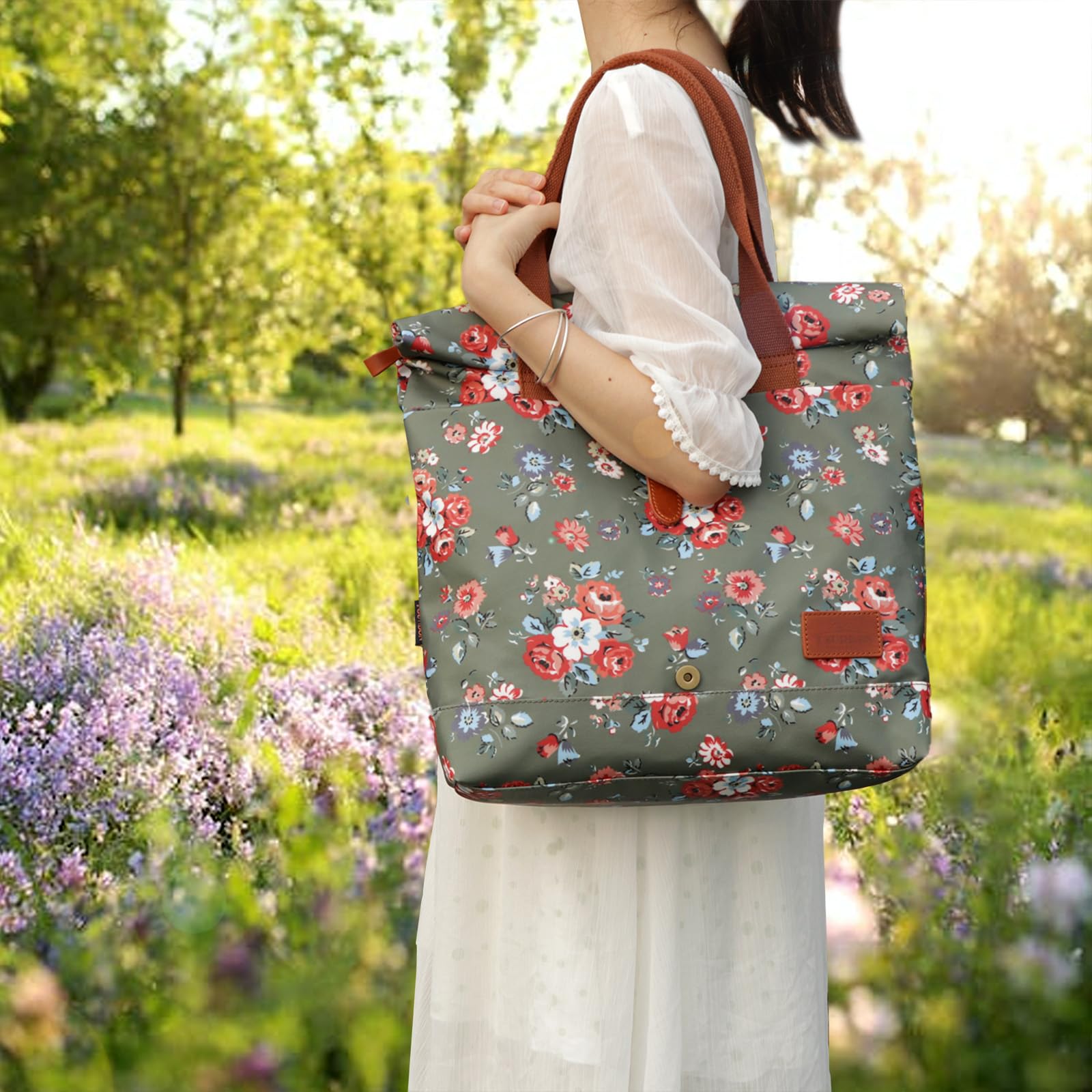 Tourbon Damen Fahrradtasche Shopper Wasserdicht Canvas Fahrradtaschen für Heckträger Handtasche für Radfahren Reisen
