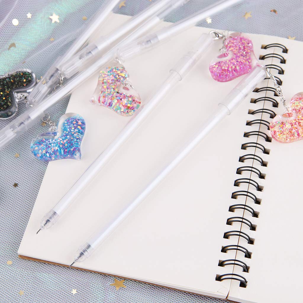 JUNESUN Gel Pen with 0 5mm Point Cartridge Pen Chain Decor Black Ink Shinny Heart Shape Embellishment Stationery — view 4
