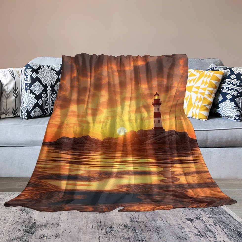 Couverture flanelle douce jeté de lit canapé phare mer - 7