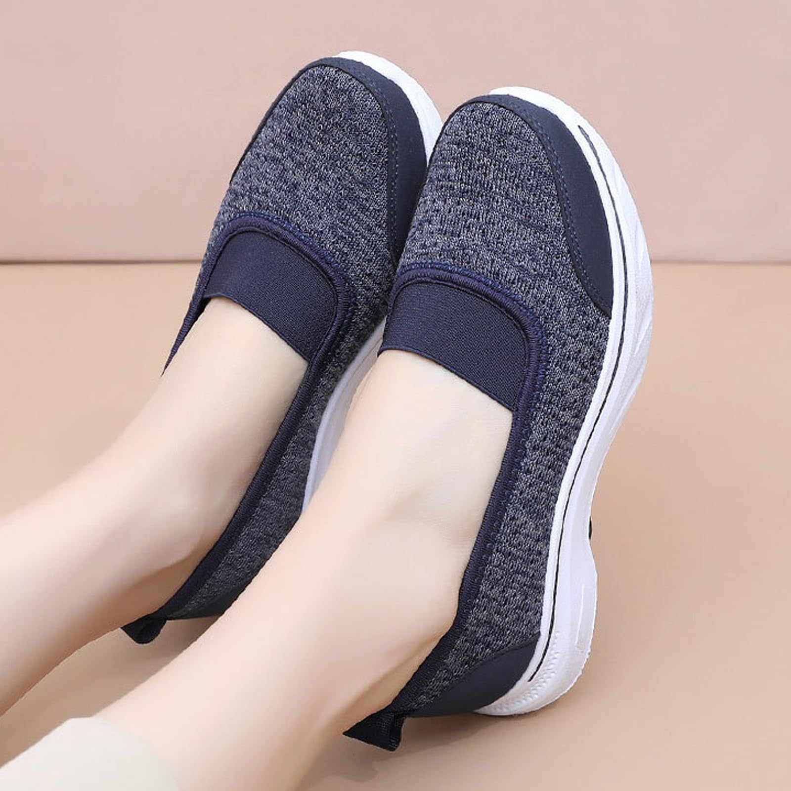 Zapatos para mujer de punto elástico para caminar, informales, transpirables, con soporte de arco, puntera redonda, ligeros, para yoga, fitness, tenis, mamá