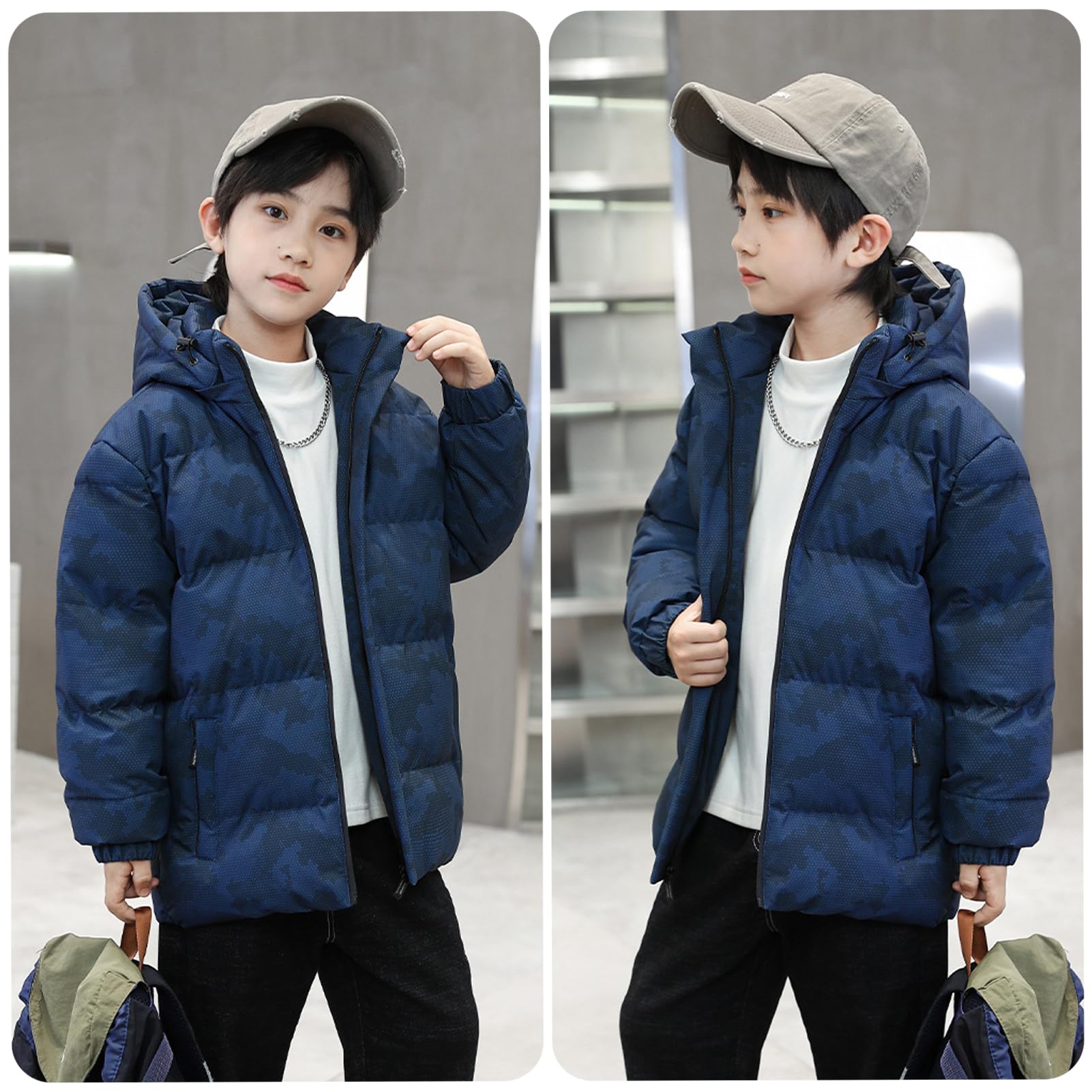 Winterjacke Jungen Daunen-Baumwolljacken Kinder Wintermantel mit Kapuze Dicke Warme Steppjacke
