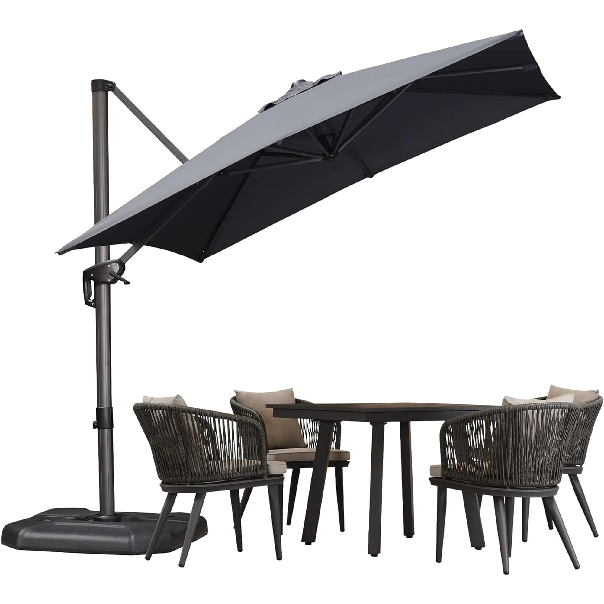 PURPLE LEAF Sombrilla transportada 2,5 × 2,5 m Cuadrado Sombrilla De Jardín Exterior Deportado Giratorio 360°, Sombrilla Excentrada Inclinable, Sombrilla Colgante Balcón, Gris