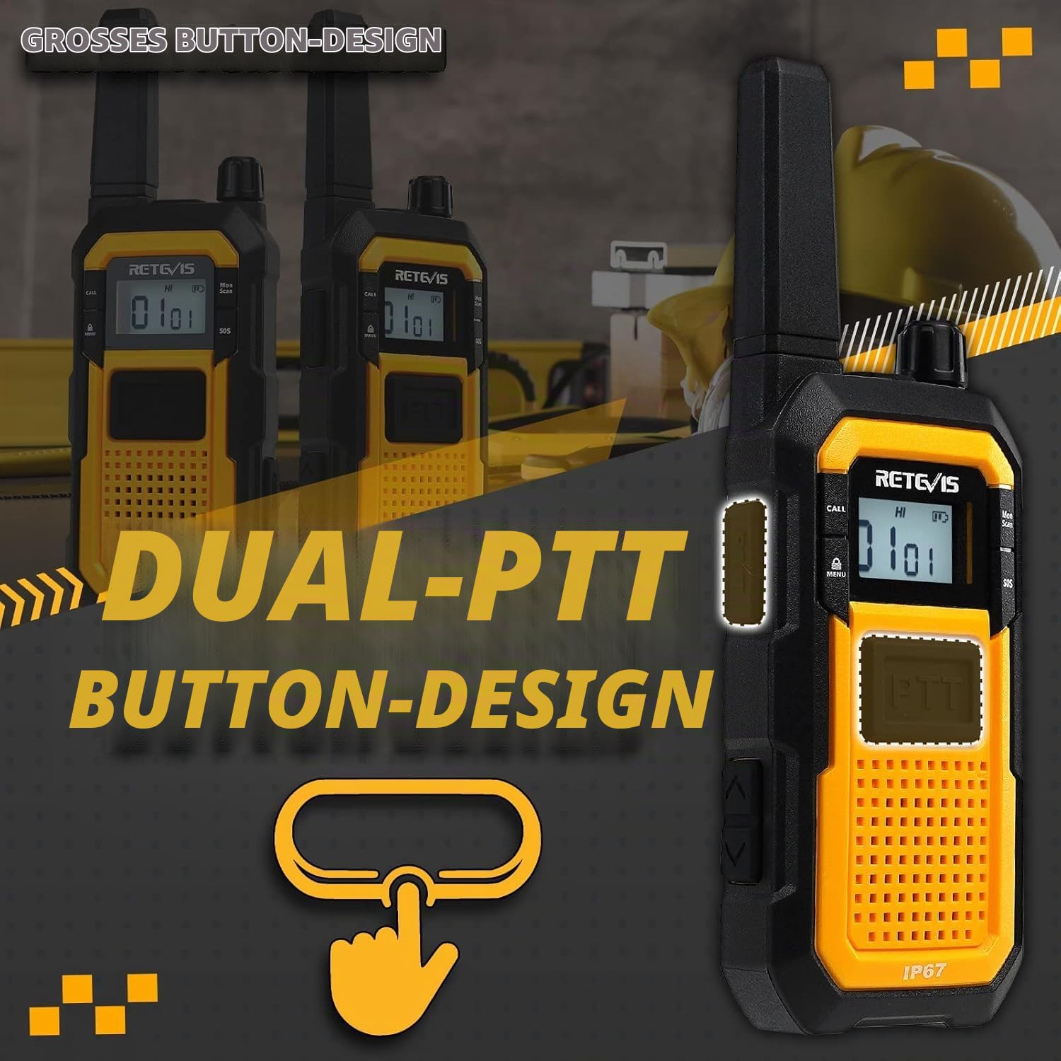 Retevis RB648 Funkgeräte mit Ohrhörer, IP67 wasserdichte Walkie-Talkie mit Akku