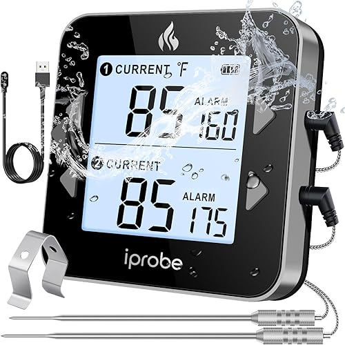 Dual Probe Rechargeable & Waterproof Digital Meat Thermometer for Food - Large LCD Backlight Cooking Thermometer for Kitchen Smoker Oven Grill BBQ Candy
