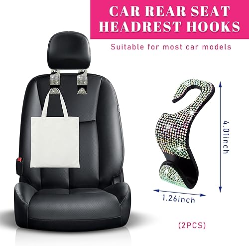 Miniatura 8 de Augeny 4 ganchos brillantes para reposacabezas de asiento de automóvil, organizador de almacenamiento colgante de diamantes de imitación para