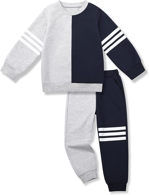 Toddler Boy Sweatsuit Stripe Long Sleeve Pull On Clothes Two Tone Tops and Pants Fall Winter Set