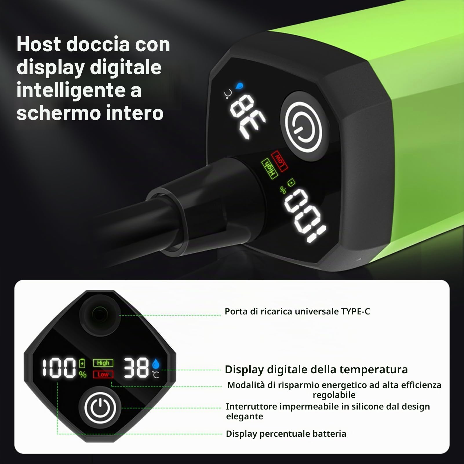 Pompa per Doccia da Campeggio Kit Doccia Esterna per Camper Kit Doccia da Campeggio con Display Digitale Intelligente Kit Doccia Regolabile
